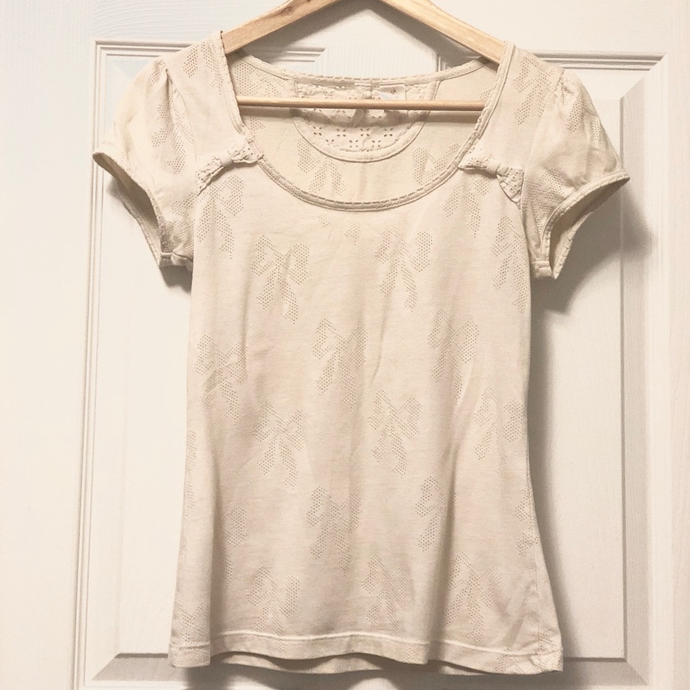 Anthropologie | Eloise Ivory Tee with Bow Detail